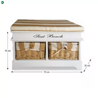   Lóca párnával, 2 kosár, fehér/mézes/minta, SEAT BENCH 4