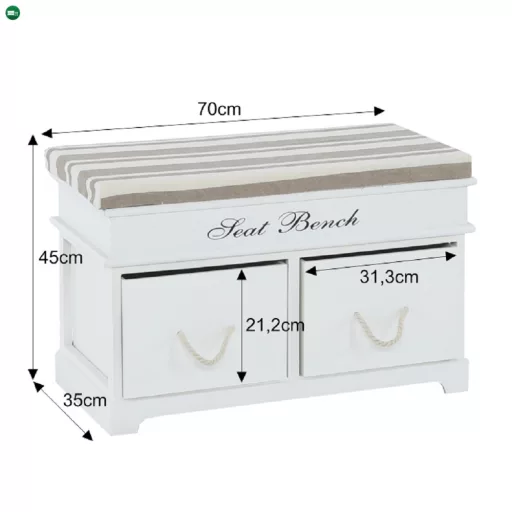 Lóca párnával, 2 fiók, fehér/világosbarna, SEAT BENCH 1 NEW