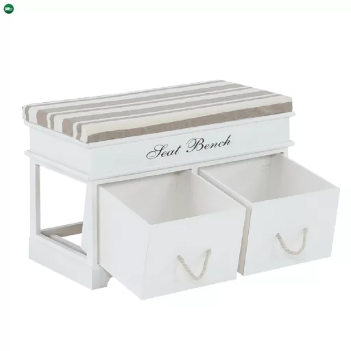 Lóca párnával, 2 fiók, fehér/világosbarna, SEAT BENCH 1 NEW