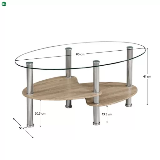 Dohányzóasztal, acél/átlátszó üveg/tölgy sonoma, PANTY NEW