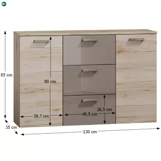 Komód, tölgy san marino/latte magasfényű,  ASSOR