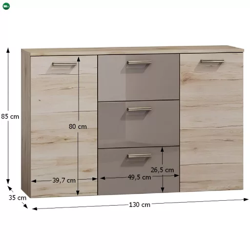Komód, tölgy san marino/latte magasfényű,  ASSOR