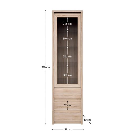 Vitrines szekrény, DTD laminált, tölgy sonoma, NORTY TYP 4