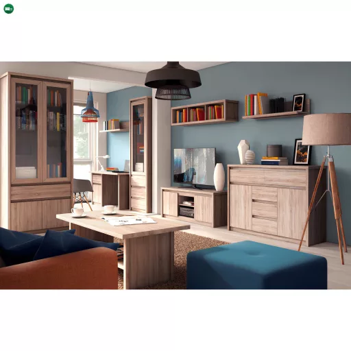 Vitrines szekrény, DTD laminált, tölgy sonoma, NORTY TYP 3