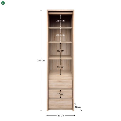 Könyvespolc, DTD laminált, tölgy sonoma, NORTY TYP 6