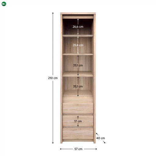 Könyvespolc, DTD laminált, tölgy sonoma, NORTY TYP 6