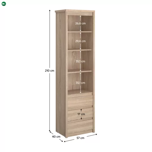 Könyvespolc, DTD laminált, tölgy sonoma, NORTY TYP 6