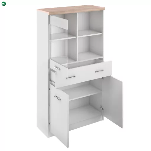 Vitrines szekrény 2D1W1S/80, fehér/tölgy sonoma, TOPTY TYP 02