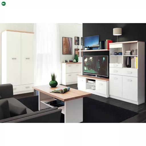 Vitrines szekrény 2D1W1S/80, fehér/tölgy sonoma, TOPTY TYP 02