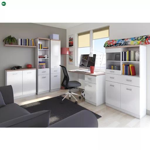 Vitrines szekrény 2D1W1S/80, fehér/tölgy sonoma, TOPTY TYP 02