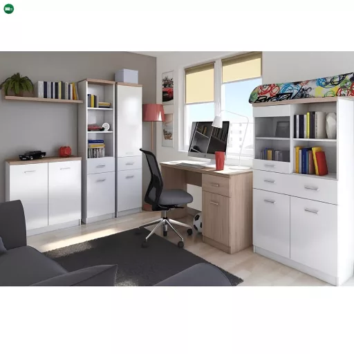 Vitrines szekrény 1D1W1S, fehér/tölgy sonoma, univerzális, TOPTY TYP 03