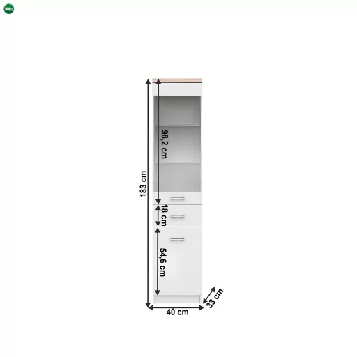 Vitrines szekrény 1D1W1S, fehér/tölgy sonoma, univerzális, TOPTY TYP 03