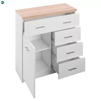 Komód 1D4S, fehér/tölgy sonoma, TOPTY TYP 12
