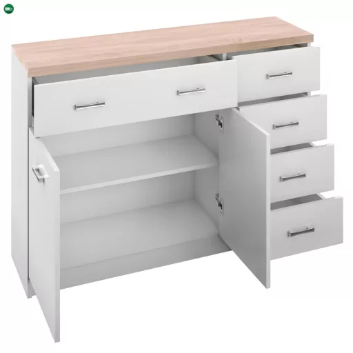 Komód 2d5s, fehér/tölgy sonoma, TOPTY TYP 08