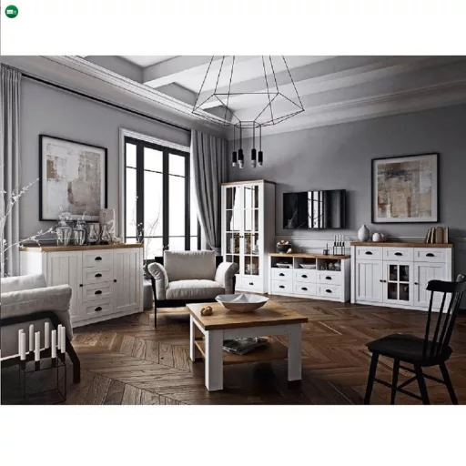 Vitrines szekrény, sosna Andersen/tölgy lefkas, PROVANCE W1S