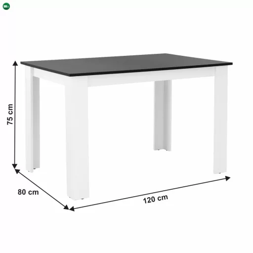 Étkezőasztal, fehér/fekete, 120x80 cm, KRAZ