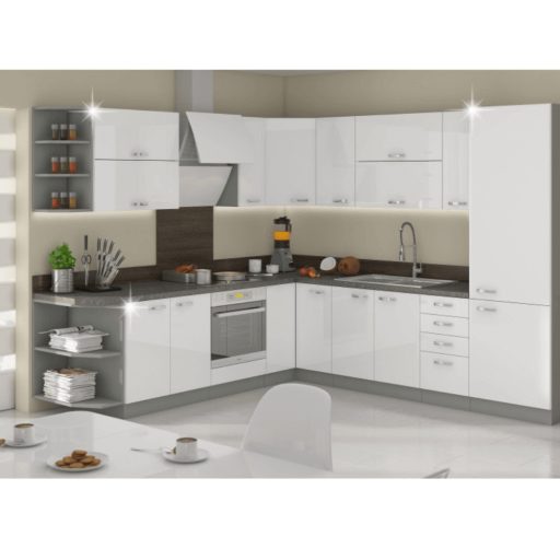 Felsőszekrény, fehér extra magasfényű/szürke, PRADO 60 GU-72