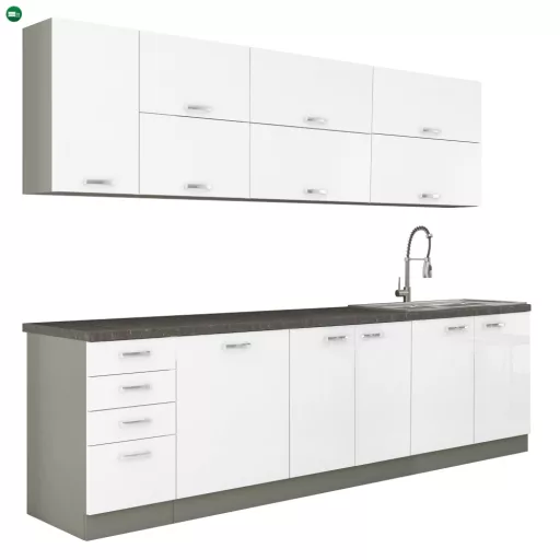 Felsőszekrény, fehér extra magasfényű/szürke, PRADO 80 GU-72