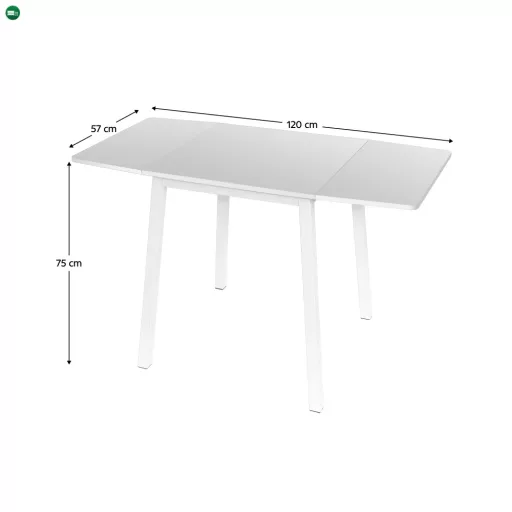 Étkezőasztal, MDF fóliázott/fém, fehér, 60-120x60 cm, MAURO