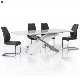   Meghosszabbítható étkezőasztal, fehér extra magasfényű HG/fém, 160-220x90 cm, KROS
