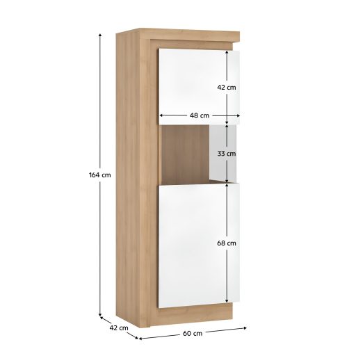 Vitrines szekrény LYOV01P, tölgy riviera/fehér extra magasfényű, LEONARDO