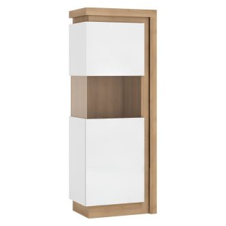   Vitrines szekrény LYOV01L, tölgy riviera/fehér extra magasfényű, LEONARDO