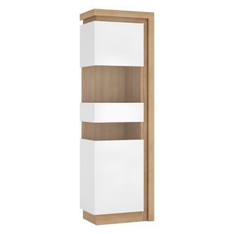  Vitrines szekrény LYOV03L, tölgy riviera/fehér extra magasfényű, LEONARDO