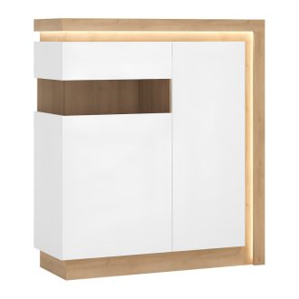   Komód LYOV04L, tölgy riviera/fehér extra magasfényű, LEONARDO