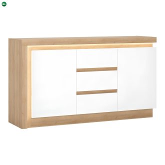   Komód LYOK01, tölgy riviera/fehér extra magasfényű, LEONARDO