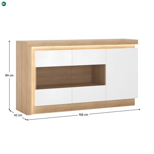 Komód LYOK02,  riviera tölgyfa/fehér extra magasfényű, LEONARDO