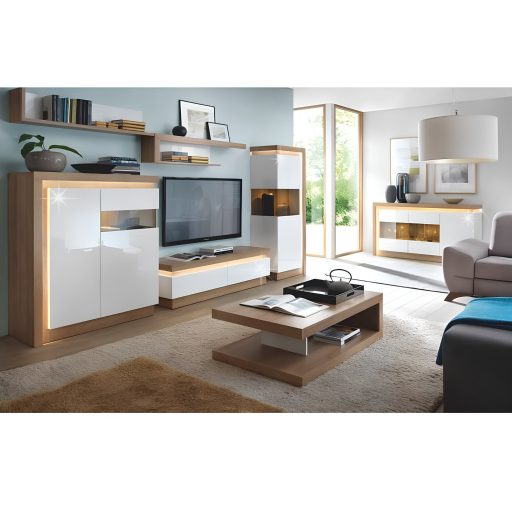 Polc LYOP01, tölgy riviera/fehér extra magasfényű, LEONARDO