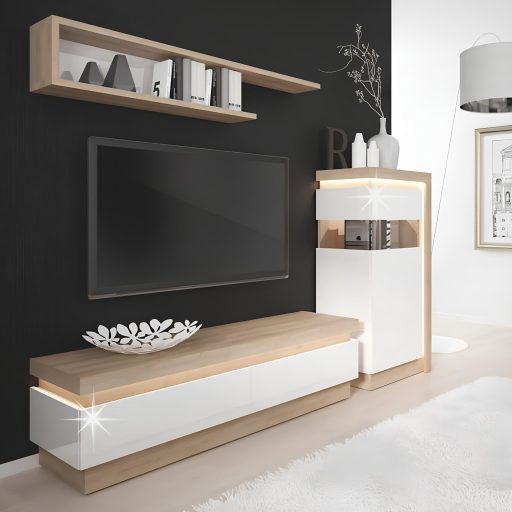 Polc LYOP03, tölgy riviera/fehér extra magasfényű, LEONARDO