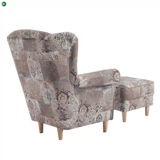 Füles fotel puffal, szövet vintage minta, ASTRID