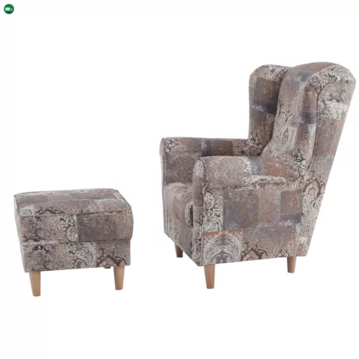 Füles fotel puffal, szövet vintage minta, ASTRID