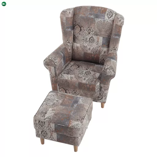 Füles fotel puffal, szövet vintage minta, ASTRID