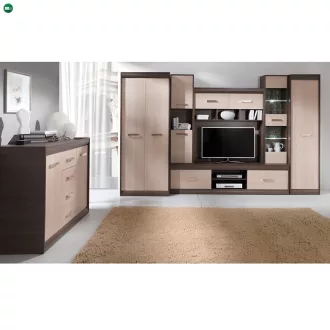   Nappali szekrénysor, DTD/MDF, világos tölgy/sötét tölgy, KORINA