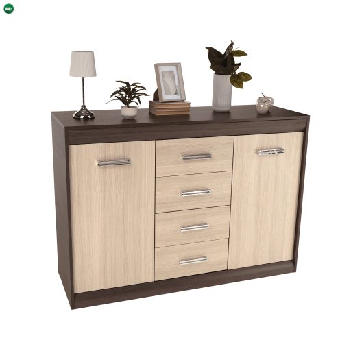 Komód, DTD/MDF, tölgy világos/tölgy sötét, KORINA