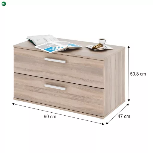 Kétfiókos komód, DTD laminált, sonoma tölgyfa, DUNAJ  8
