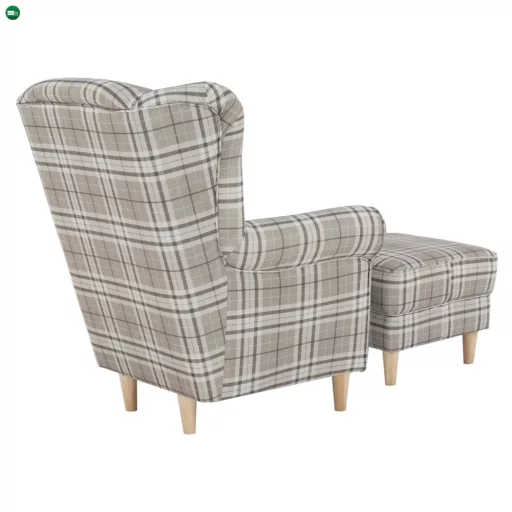 Füles fotel puffal, barna karo, ASTRID