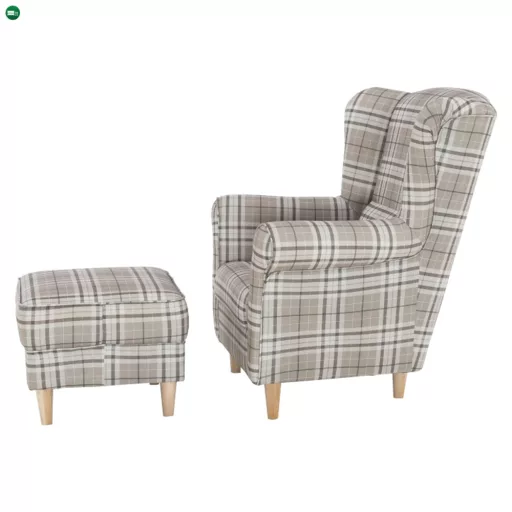 Füles fotel puffal, barna karo, ASTRID