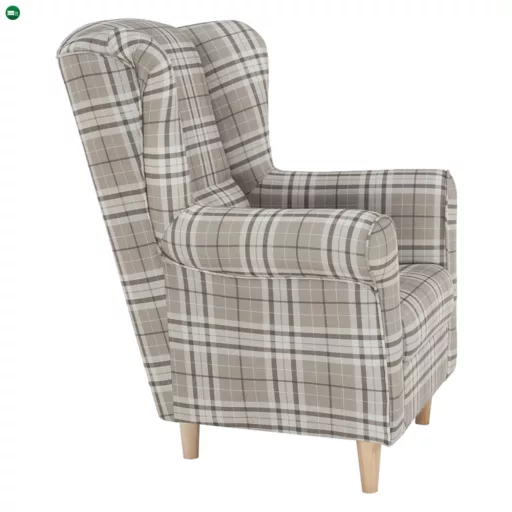 Füles fotel, szövet barna kocka, CHARLOT