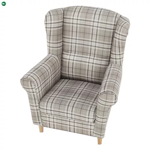 Füles fotel, szövet barna kocka, CHARLOT