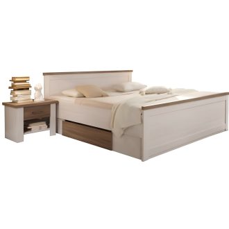   Ágykeret + 2db éjjeliszekrény, DTD fóliázott, sonoma tölgy trüffel/mandulafenyő fehér, LUMERA