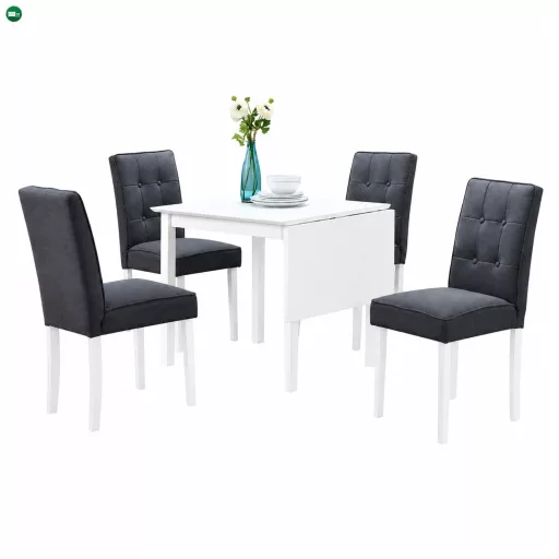 Étkezőgarnitúra bővíthető asztallal, fehér/szürke, BJORK 1+4