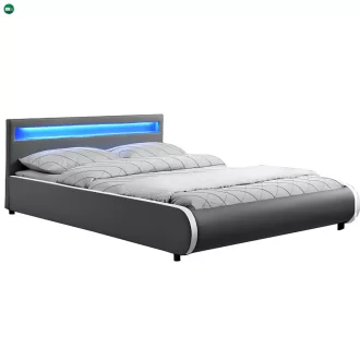   Franciaágy RGB LED világítással, szürke, 160x200, DULCEA