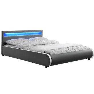   Franciaágy RGB LED világítással, szürke, 180x200, DULCEA