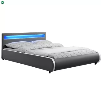   Franciaágy RGB LED világítással, szürke, 180x200, DULCEA