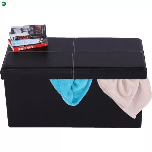 Összehajtható puff, fekete textilbőr, IMRA