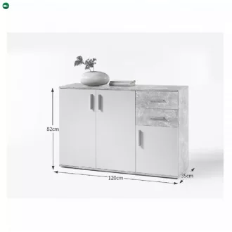 Komód, fehér/beton, POPPY 2