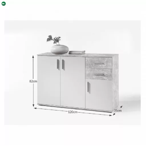 Komód, fehér/beton, POPPY 2